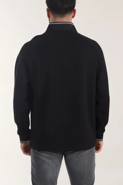Siyah Yarım Fermuarlı Dik Yaka Erkek Sweatshirt 406950