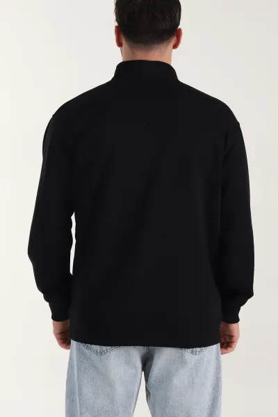 Siyah Yarım Fermuarlı Dik Yaka Erkek Sweatshirt 413424