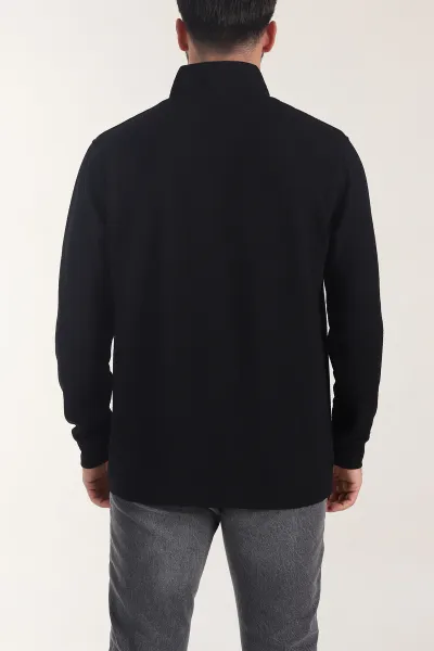 Siyah Yarım Fermuarlı Dokulu Dik Yaka Erkek Sweatshirt 406933