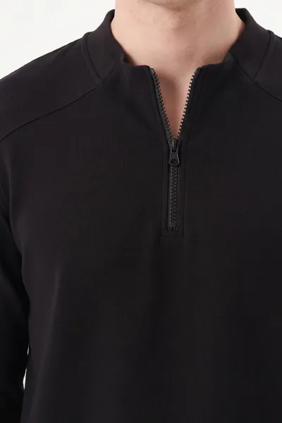 Siyah Yarım Fermuarlı Erkek Sweatshirt 492047