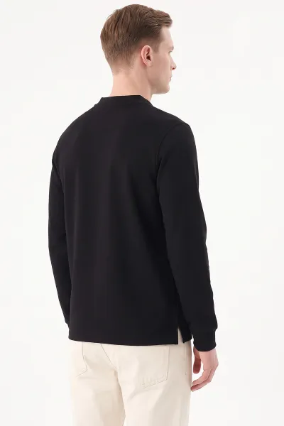Siyah Yarım Fermuarlı Erkek Sweatshirt 492047