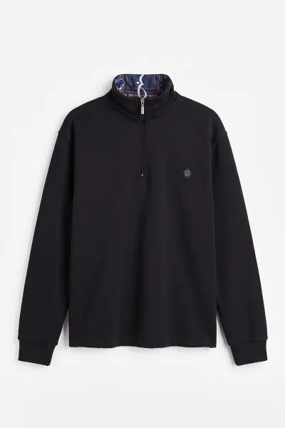 Siyah Yarım Fermuarlı Erkek Sweatshirt 499404