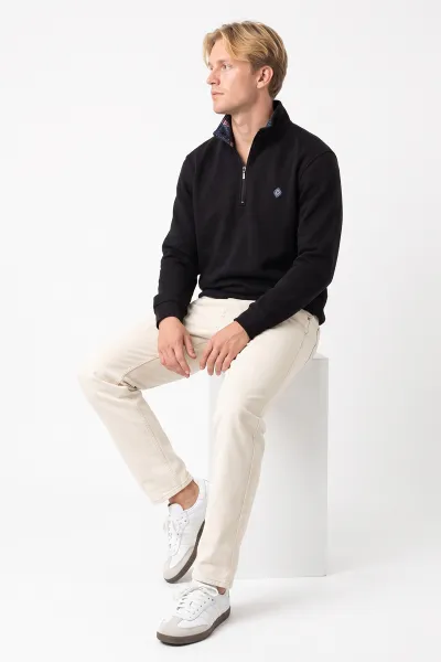 Siyah Yarım Fermuarlı Erkek Sweatshirt 499404