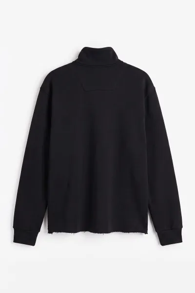 Siyah Yarım Fermuarlı Erkek Sweatshirt 499404