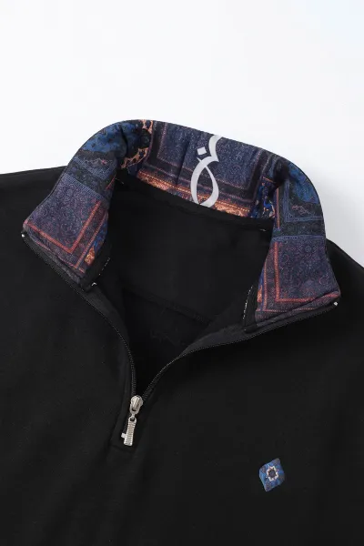 Siyah Yarım Fermuarlı Erkek Sweatshirt 499404