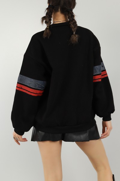 Siyah Yarım Fermuarlı İçi Şardonlu Sweat 144073