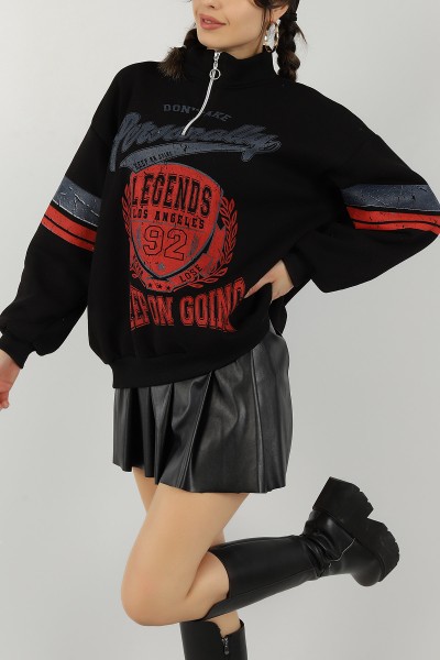 Siyah Yarım Fermuarlı İçi Şardonlu Sweat 144073