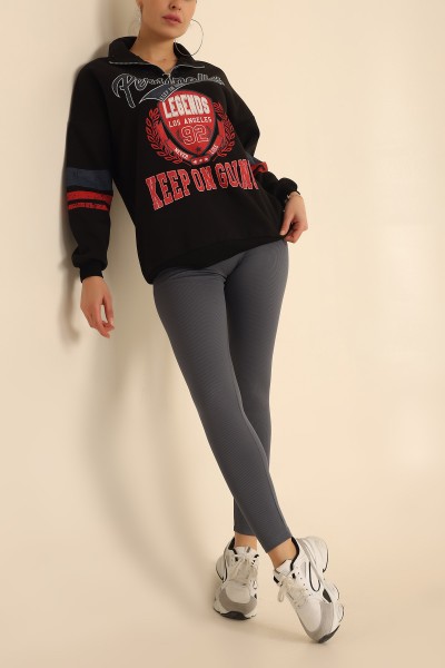 Siyah Yarım Fermuarlı İçi Şardonlu Sweat 218377