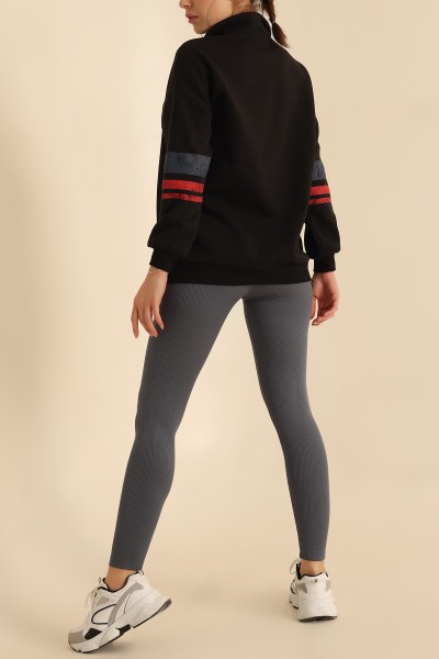 Siyah Yarım Fermuarlı İçi Şardonlu Sweat 218377