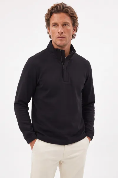 siyah-yarim-fermuarli-lastik-detayli-erkek-sweatshirt-492051