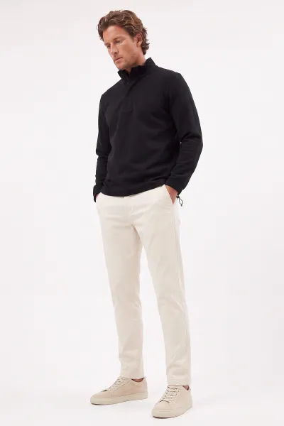 Siyah Yarım Fermuarlı Lastik Detaylı Erkek Sweatshirt 492051