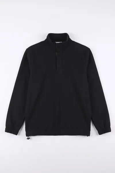 Siyah Yarım Fermuarlı Lastik Detaylı Erkek Sweatshirt 492051
