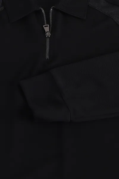 Siyah Yarım Fermuarlı Polo Yaka Erkek Sweatshirt 397124