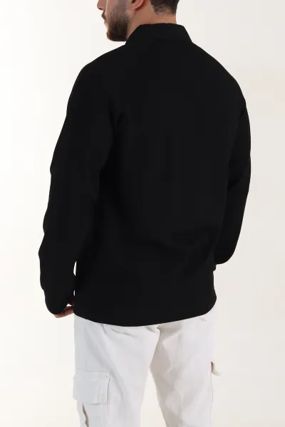 Siyah Yarım Fermuarlı Polo Yaka Erkek Sweatshirt 397124