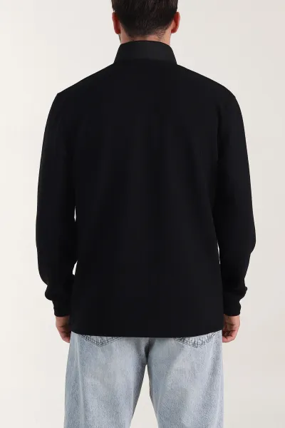 Siyah Yarım Fermuarlı Polo Yaka Erkek Sweatshirt 410868