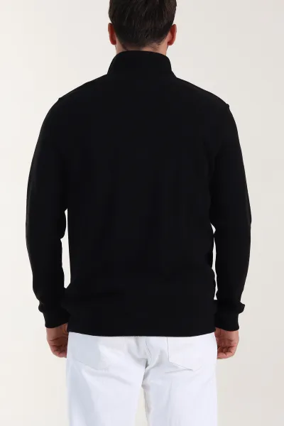 Siyah Yarım Fermuarlı Polo Yaka Erkek Sweatshirt 410876