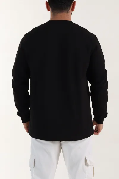 Siyah Yazı Detaylı Bisiklet Yaka Erkek Sweatshirt 396908