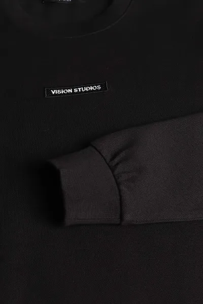 Siyah Yazı Detaylı Bisiklet Yaka Erkek Sweatshirt 396908