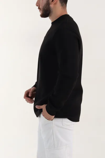 Siyah Yazı Detaylı Bisiklet Yaka Erkek Sweatshirt 396908