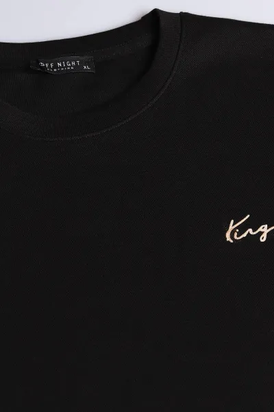 Siyah Yazı Detaylı Bisiklet Yaka Erkek Sweatshirt 396926