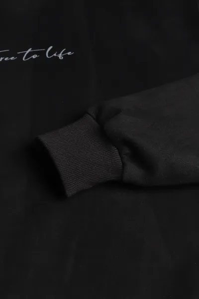 Siyah Yazı Detaylı Bisiklet Yaka Erkek Sweatshirt 396973