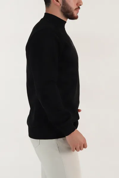 Siyah Yazı Detaylı Bisiklet Yaka Erkek Sweatshirt 396973