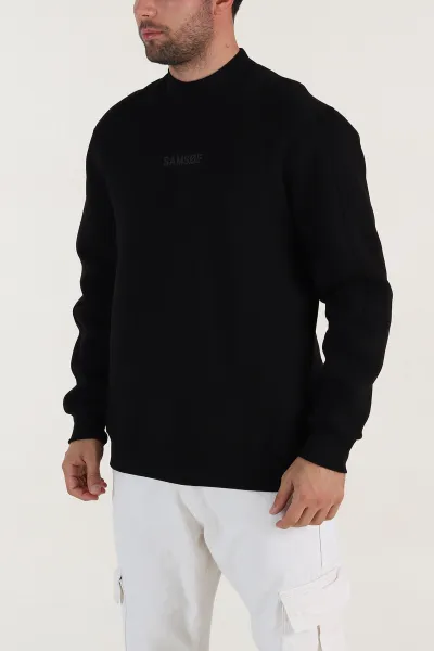 Siyah Yazı Detaylı Bisiklet Yaka Erkek Sweatshirt 397036