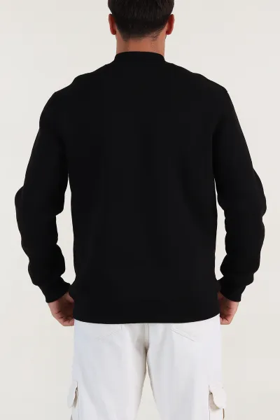Siyah Yazı Detaylı Bisiklet Yaka Erkek Sweatshirt 397036