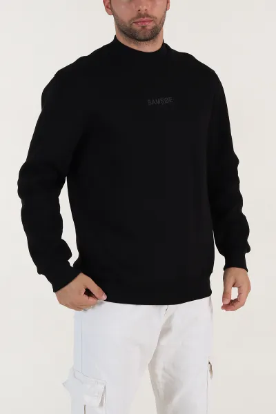 Siyah Yazı Detaylı Bisiklet Yaka Erkek Sweatshirt 397036