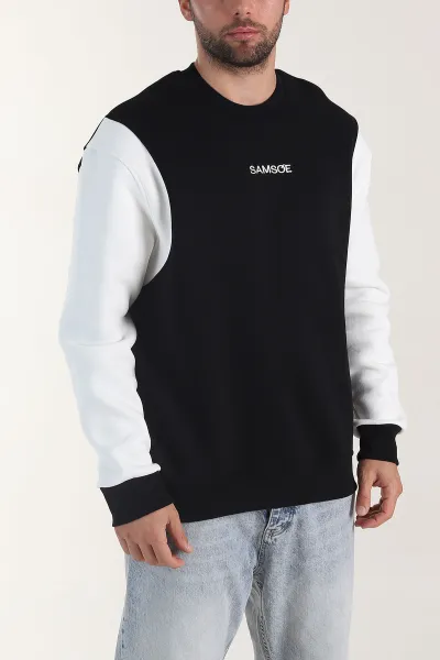 Siyah Yazı Detaylı Bisiklet Yaka Erkek Sweatshirt 404762