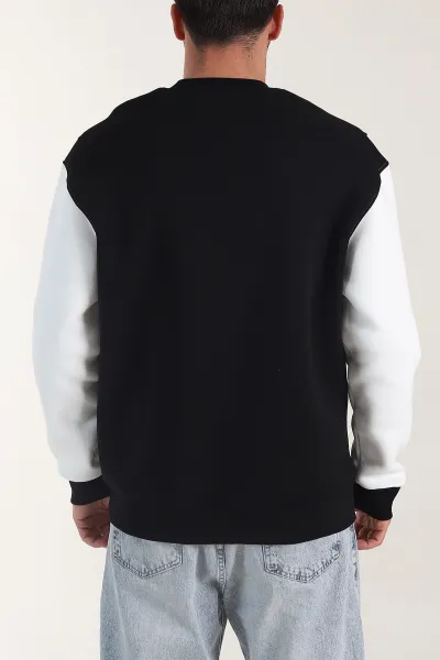 Siyah Yazı Detaylı Bisiklet Yaka Erkek Sweatshirt 404762