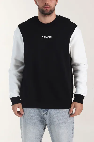 Siyah Yazı Detaylı Bisiklet Yaka Erkek Sweatshirt 404762