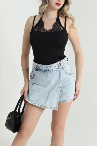 Siyah Yazlık Scuba Dantelli Kadın Bluz 466310