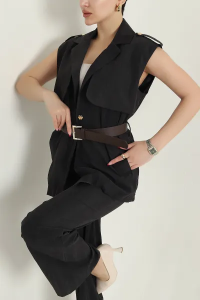 Siyah Yelek Pantolon Modal Kadın İkili Takım 436821