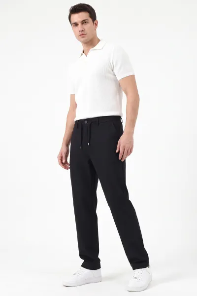 Siyah Regular Fit Belden Bağlamalı Erkek Pantolon 493154