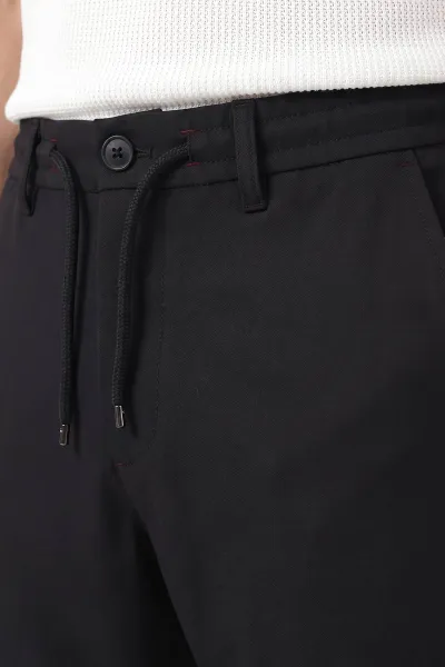 Siyah Regular Fit Belden Bağlamalı Erkek Pantolon 493154
