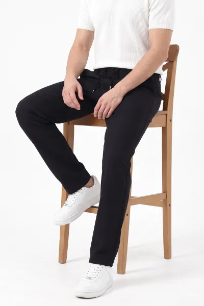Siyah Regular Fit Belden Bağlamalı Erkek Pantolon 493154