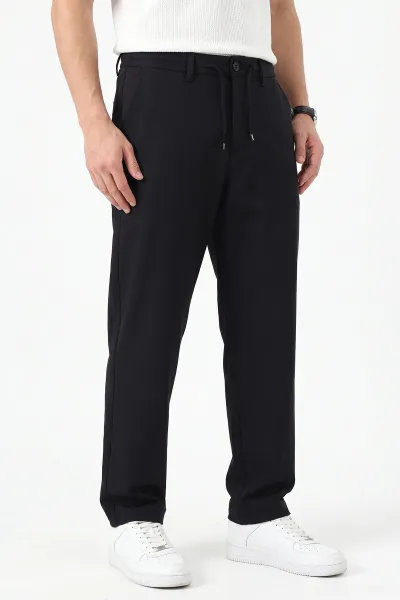 Siyah Regular Fit Belden Bağlamalı Erkek Pantolon 493154