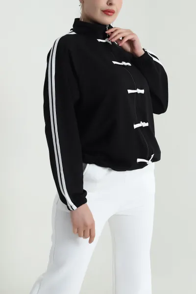 Siyah Yeni Sezon Fermuarlı Kadın Sweat Hırka 483223
