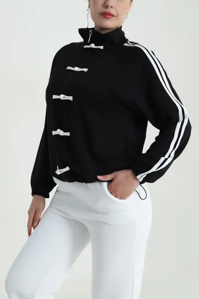Siyah Yeni Sezon Fermuarlı Kadın Sweat Hırka 483223