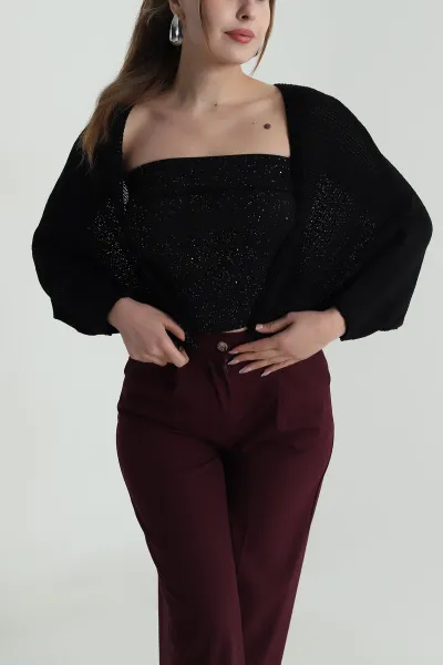 Siyah Yeni Sezon Kadın Triko Bolero Hırka 487002