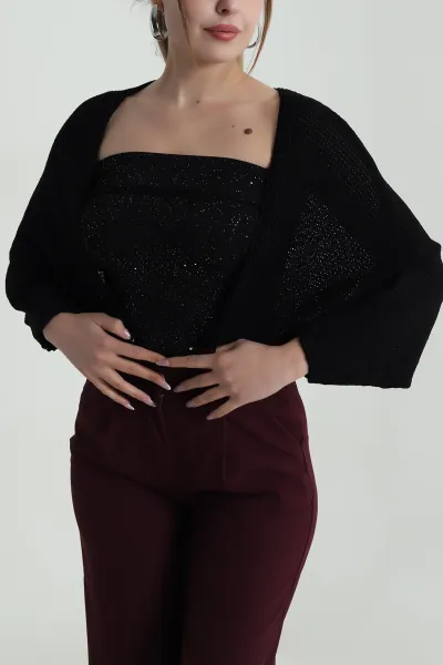 Siyah Yeni Sezon Kadın Triko Bolero Hırka 487002