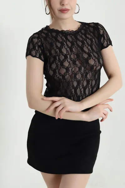 Siyah Yeni Sezon Kadın Tül Bluz 448392