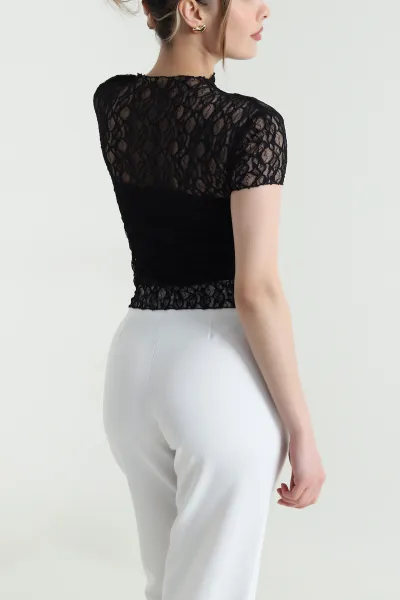 Siyah Yeni Sezon Kadın Tül Bluz 450871