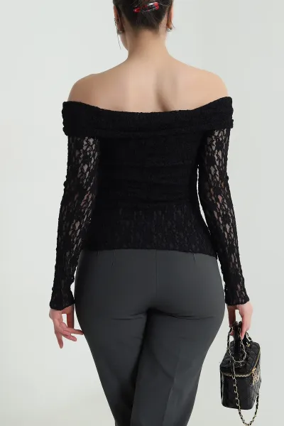 Siyah Yeni Sezon Madonna Yaka Kadın Bluz 493108