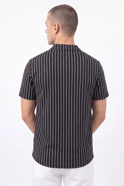 Siyah Yeni Sezon Polo Yaka Çizgi Detaylı Erkek Tişört 471965