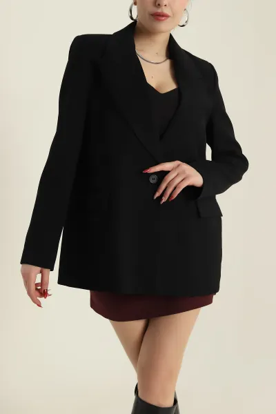 Siyah Yeni Sezon Tek Düğme Astarlı Linda Double Kadın Ceket 425319