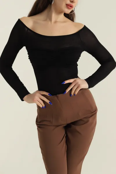Siyah Yeni Sezon Transparan Viskon Kadın Bluz 424799