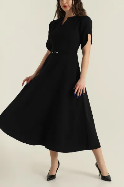 Siyah Yeni Sezon Twill Kadın Elbise 425139