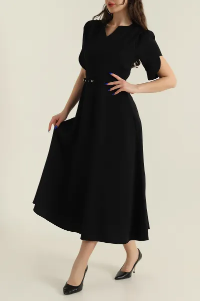 Siyah Yeni Sezon Twill Kadın Elbise 425139